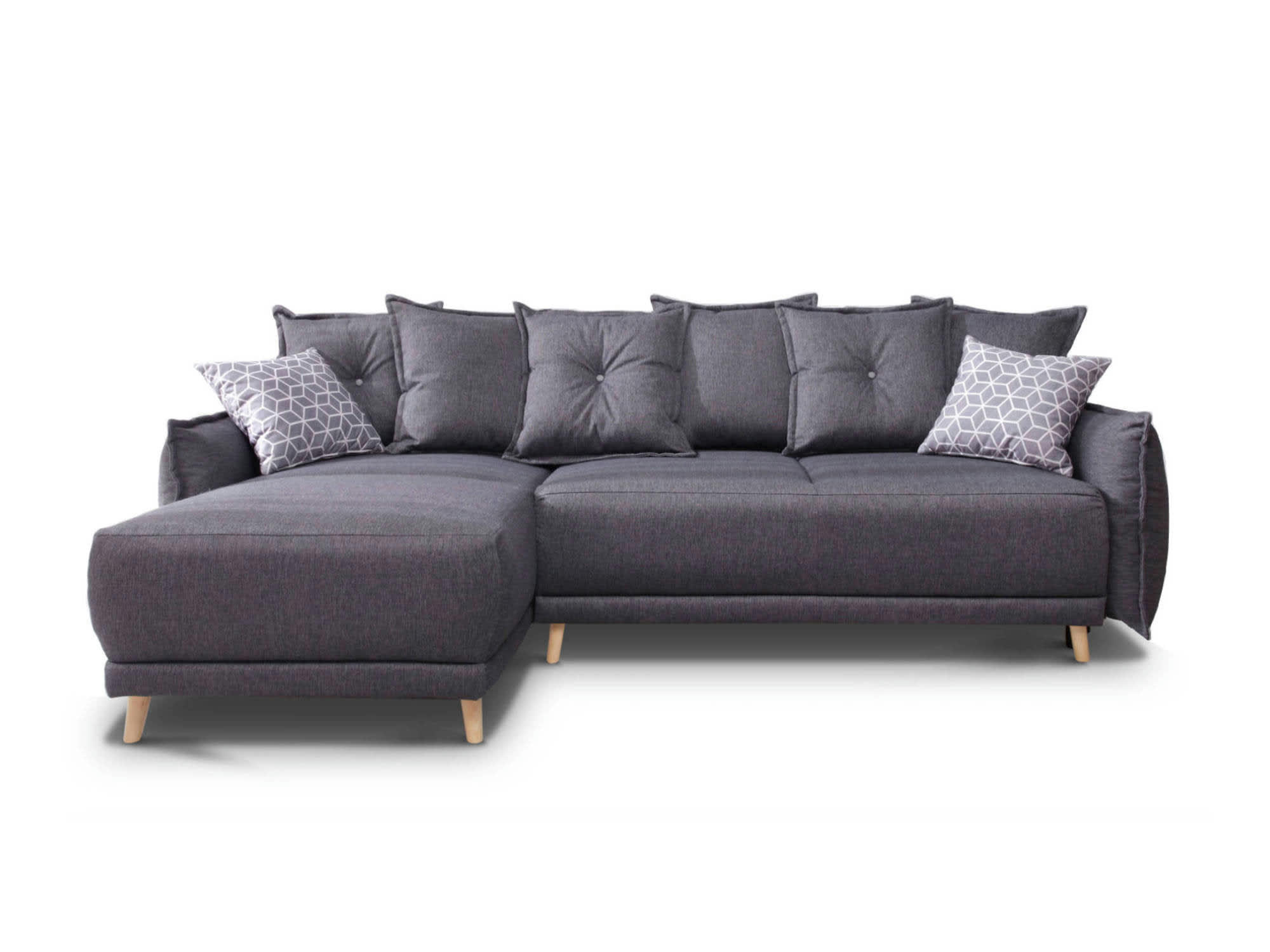LENA - Canapé d'angle réversible convertible 4 places en tissu gris foncé