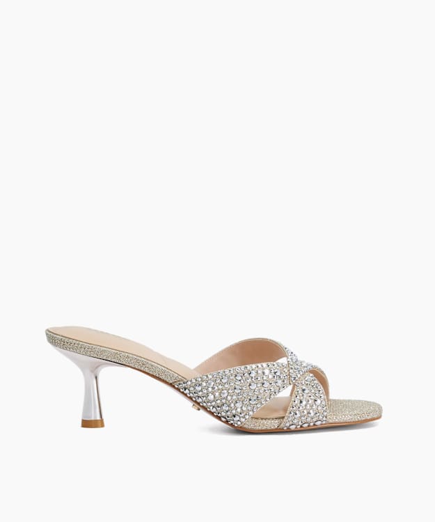 Monette Gold - Embellished Cut-Out Heeled Mules