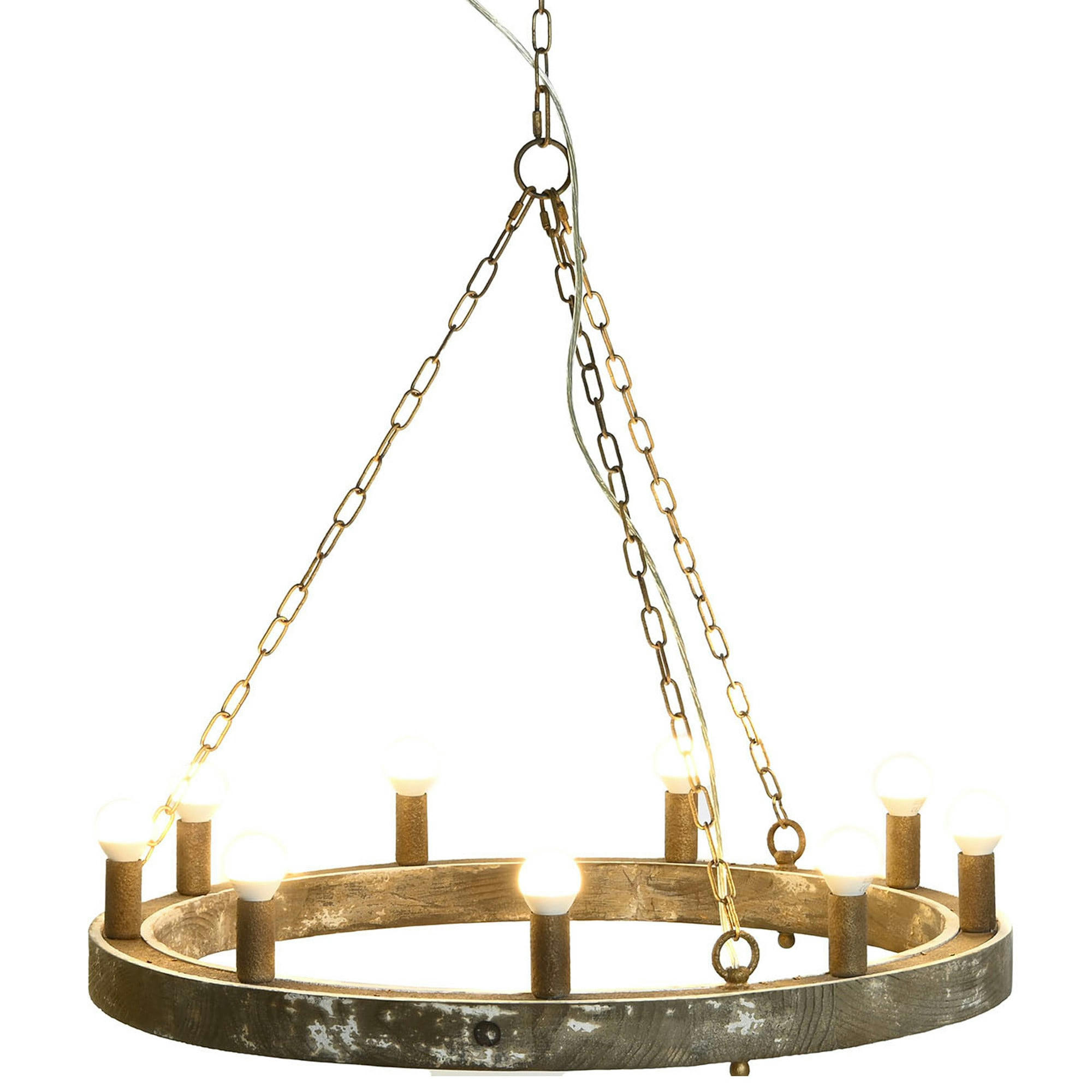 - Plafonnier rond en bois  et métal vieilli 9 ampoules 78x78x13cm