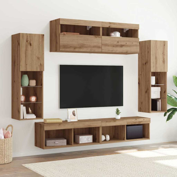 Zestaw szafki pod telewizor na ścianę 6 szt. dąb artisan