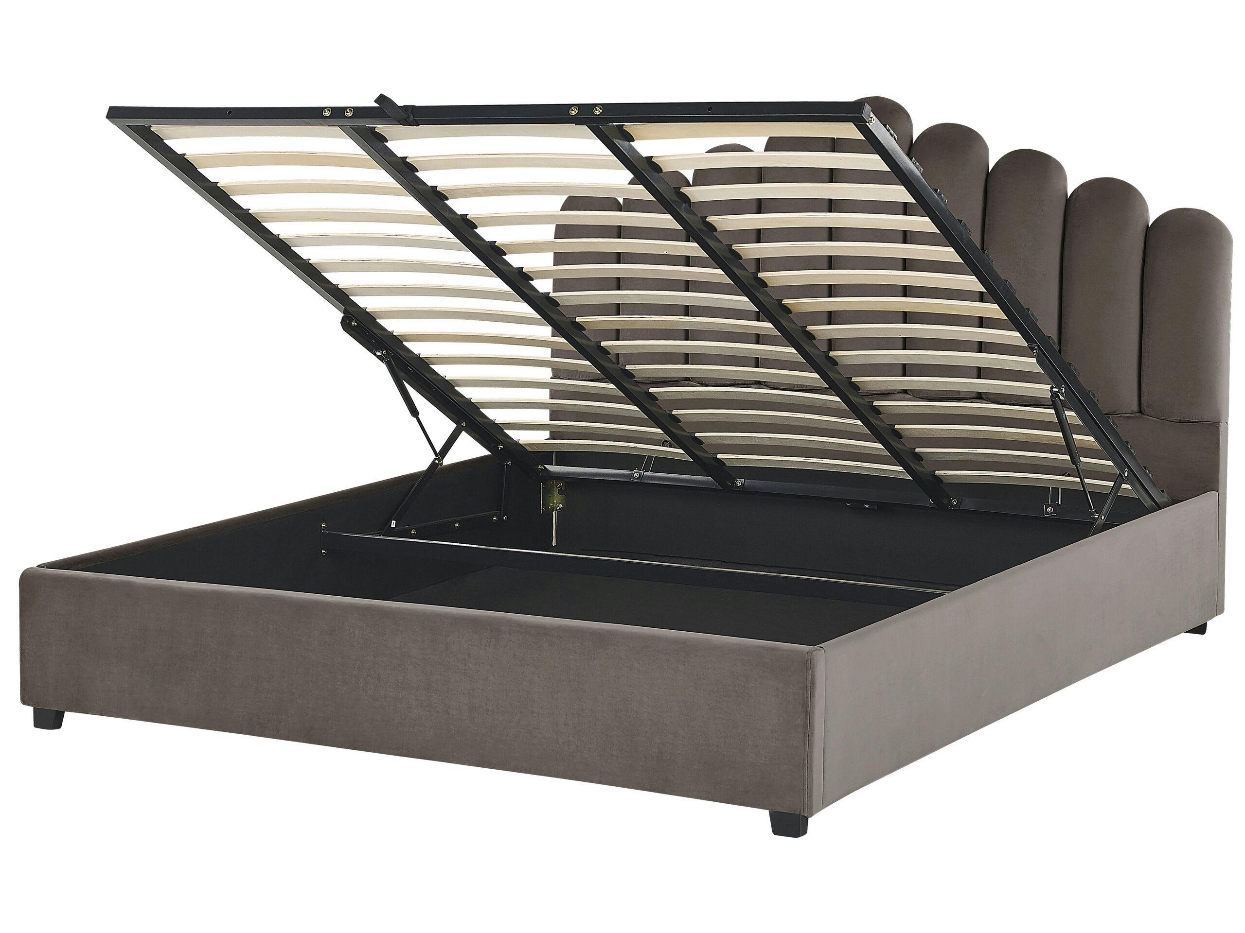 VINCENNES - Lit double en tissu beige 180x200