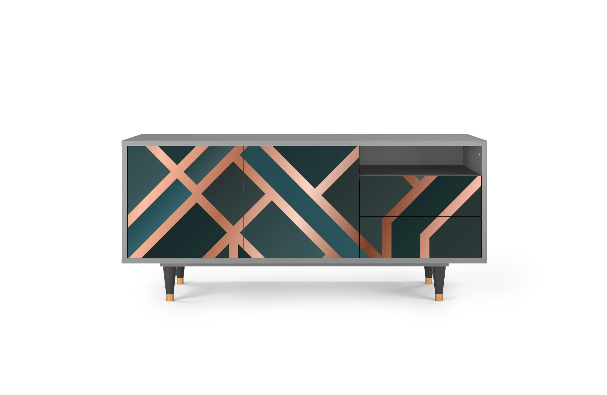 BRONZE CROSSROAD - Meuble TV  bleu-vert 2 tiroirs et 2 portes L 125 cm