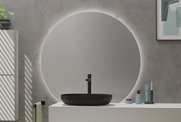 Miroir rond éclairage LED capteur tactile et fonction anti-buée et toilettes, cadre aluminium - BOVA 2.0 - 110cm