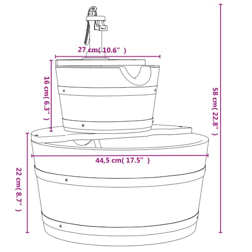 NNEVL Water Fountain with Pump 44.5x44.5x58 cm Solid Wood Fir