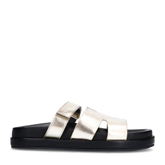 Gouden leren slippers met klittenband