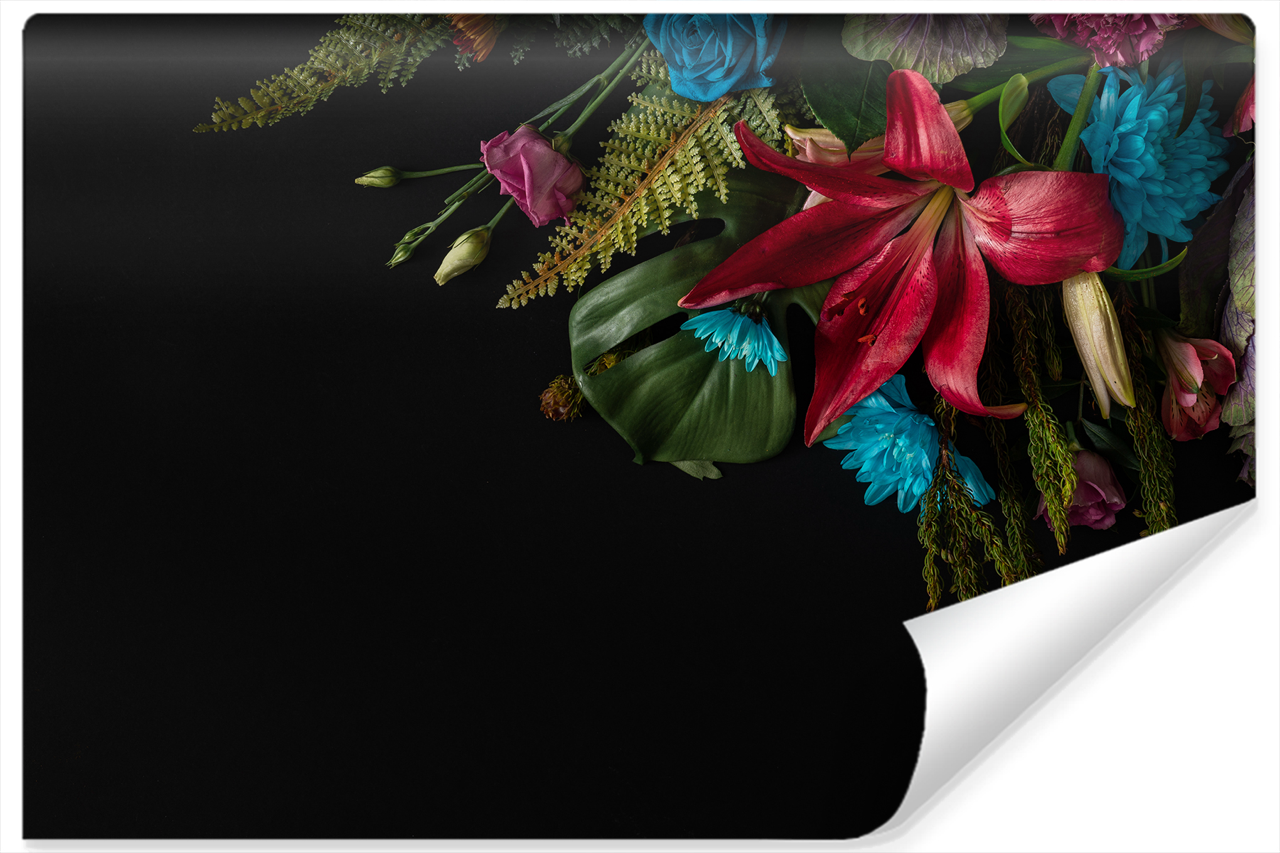 Fototapeta Kolorowe KWIATY Liście Dekor 3D 90x60cm