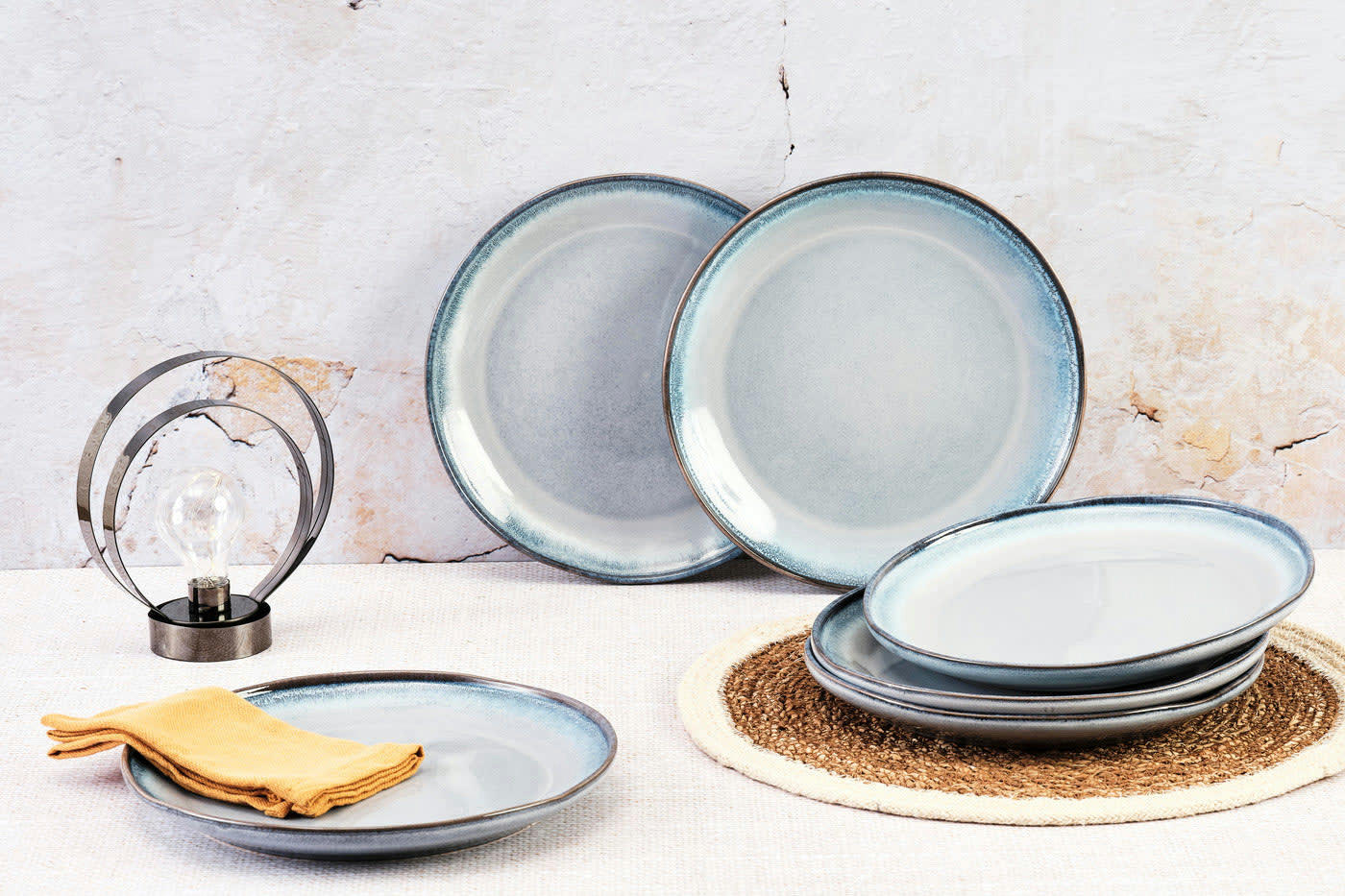 GENESIS - Lot de 6 assiettes plates en grès bleu D27