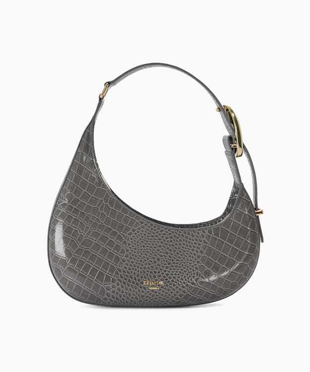 Disarming Grey - Croc-Embossed Leather Shoulder Bag