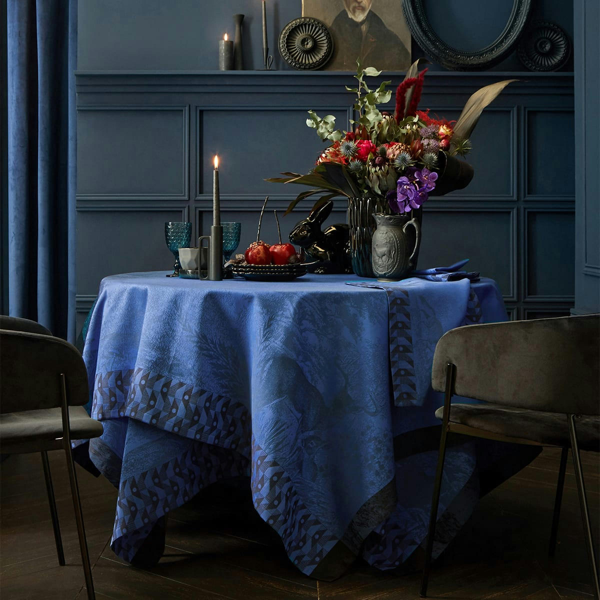 FORÊT ENCHANTÉE - Nappe en coton celeste 175 x 175