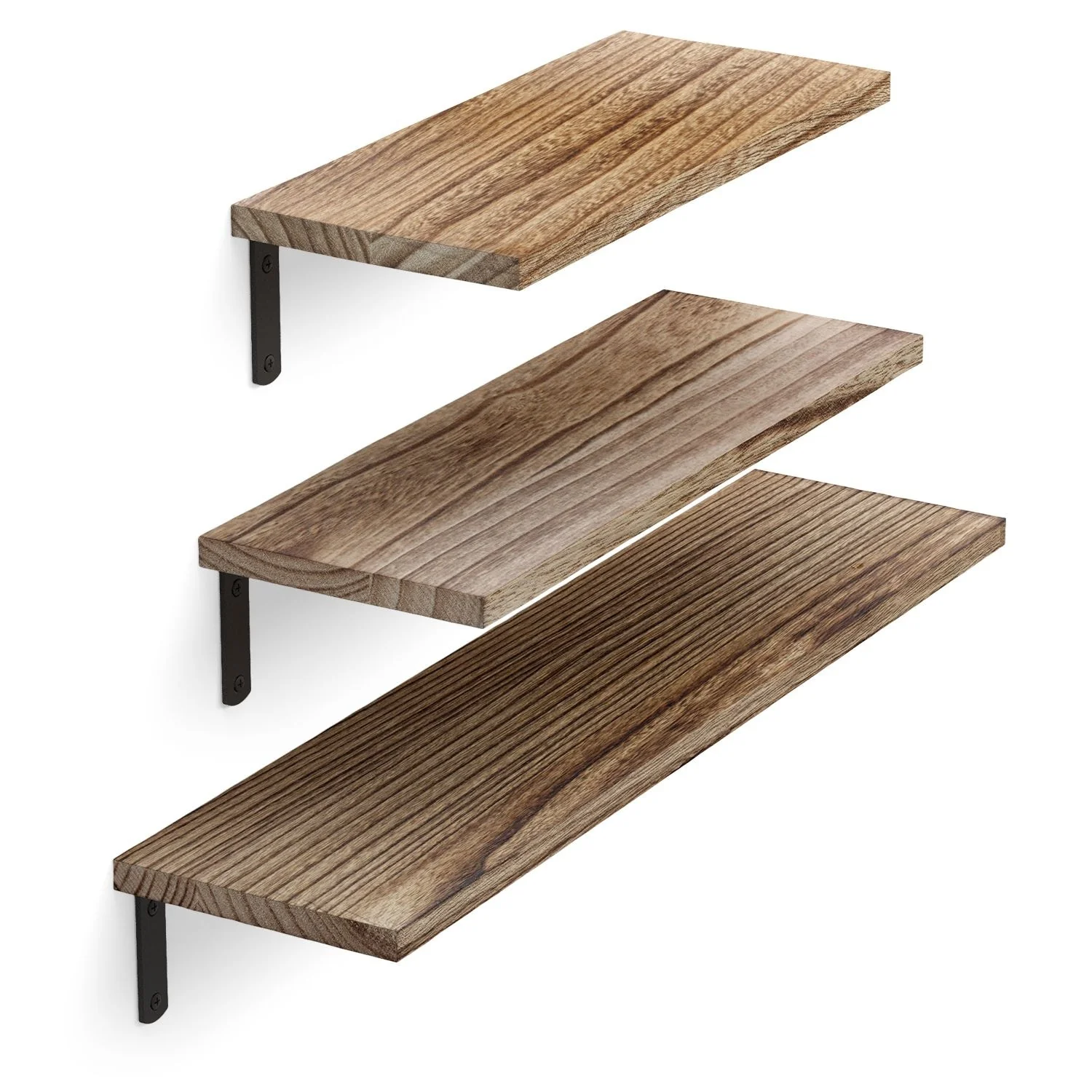 Wallniture Palermo 24-17-14 Wall Shelves for Living Room, Burnt, Set of 3