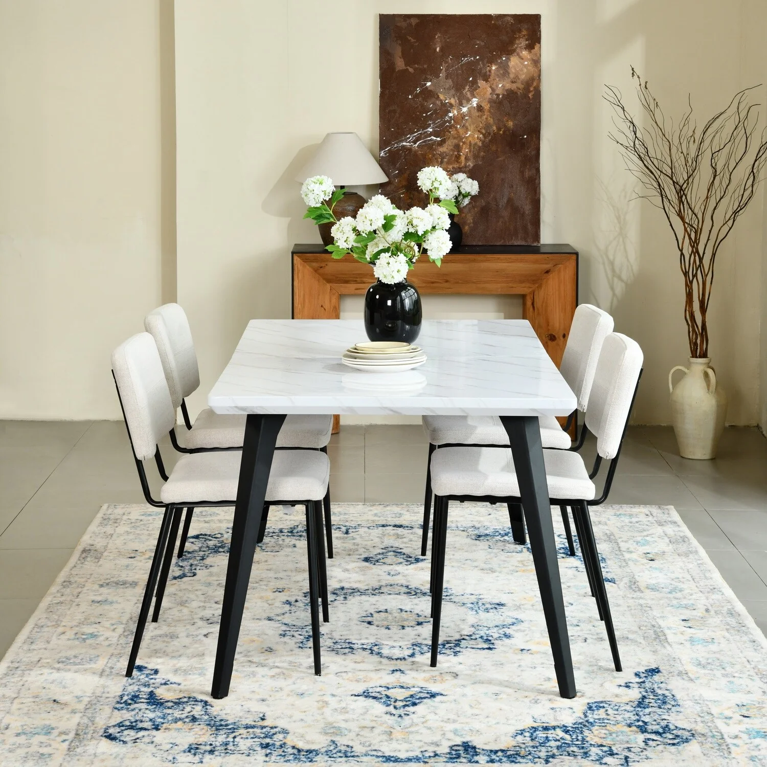 Homy Casa 5-Piece Modern Dining Set with Rectangular Table and Upholstered Side Chairs