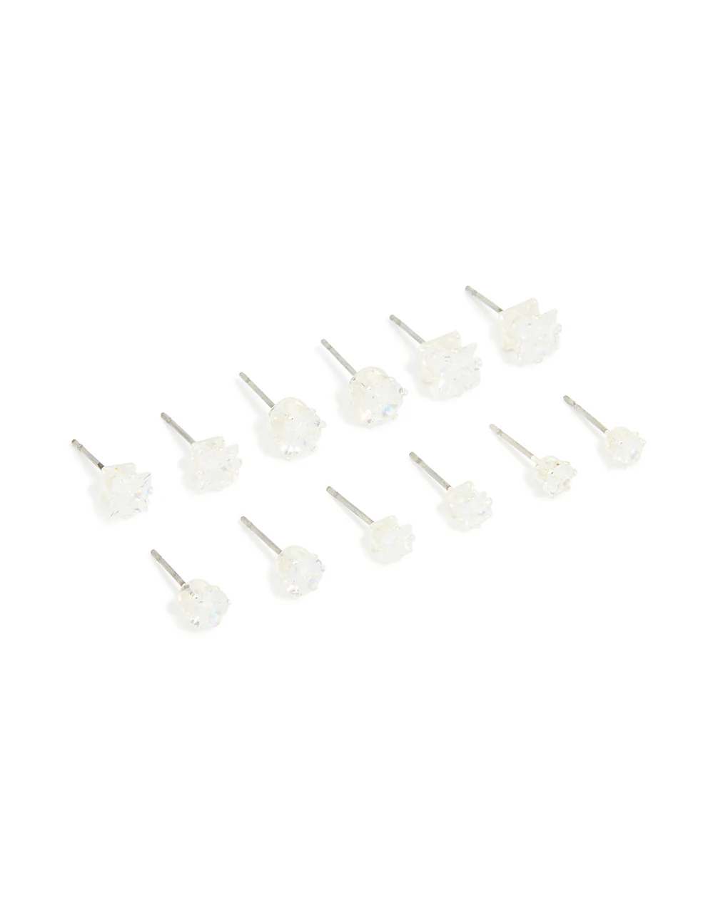 Silver Multi-Shape Cubic Zirconia Stud Earrings 6-Pack