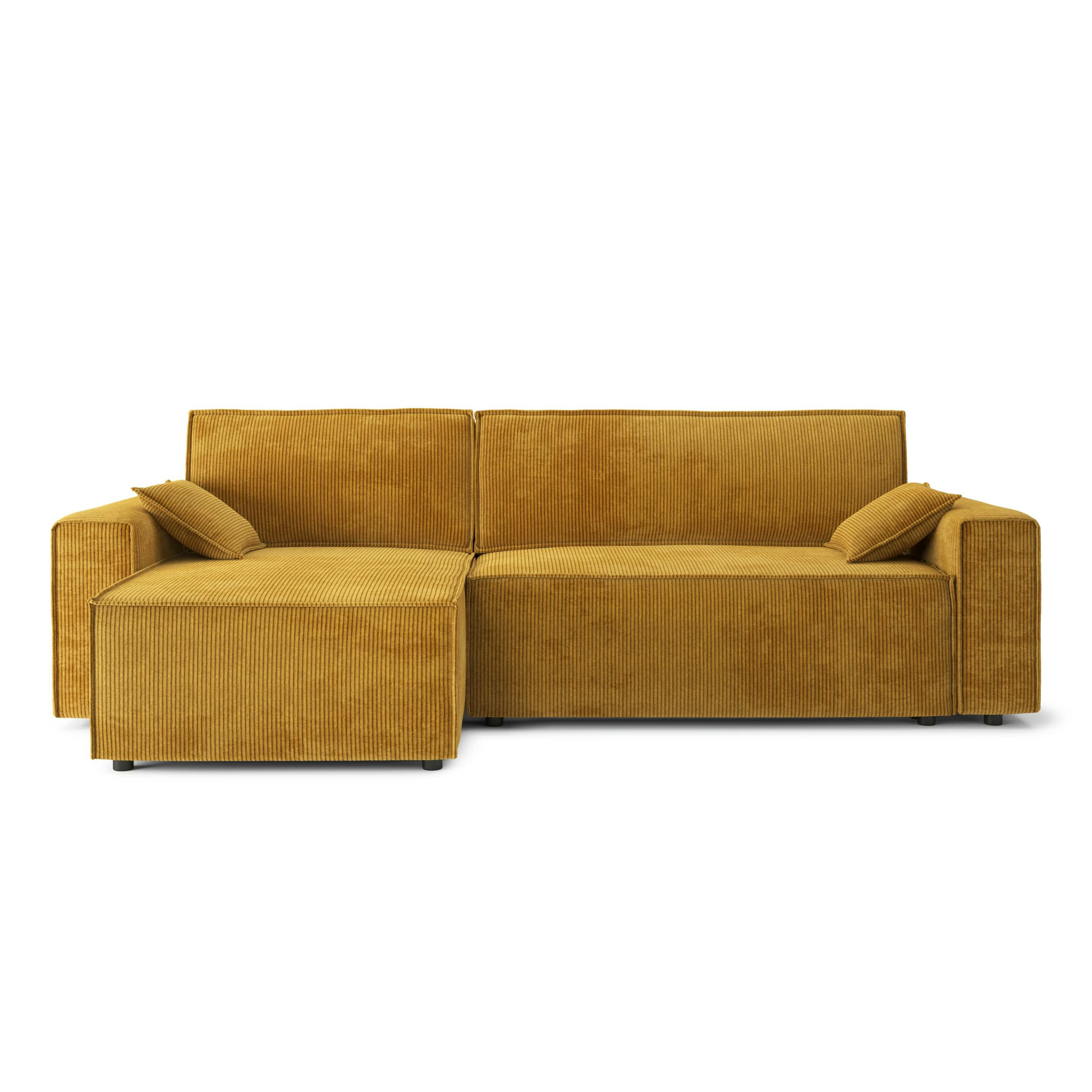 DURIF - Canapé d'angle convertible 4 places en velours côtelé jaune moutarde