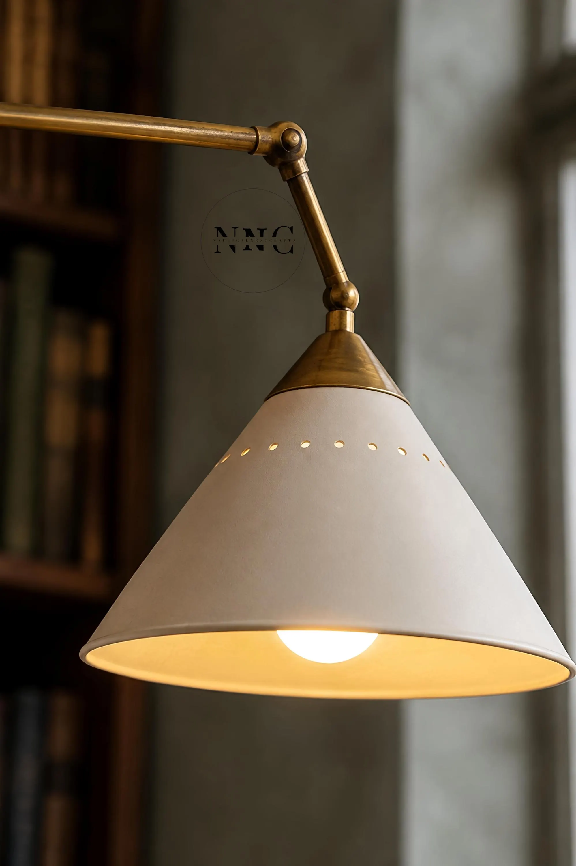Adjustable Brass Swing-Arm Wall Sconce: Mid-Century Dual Cone Shade Lighting