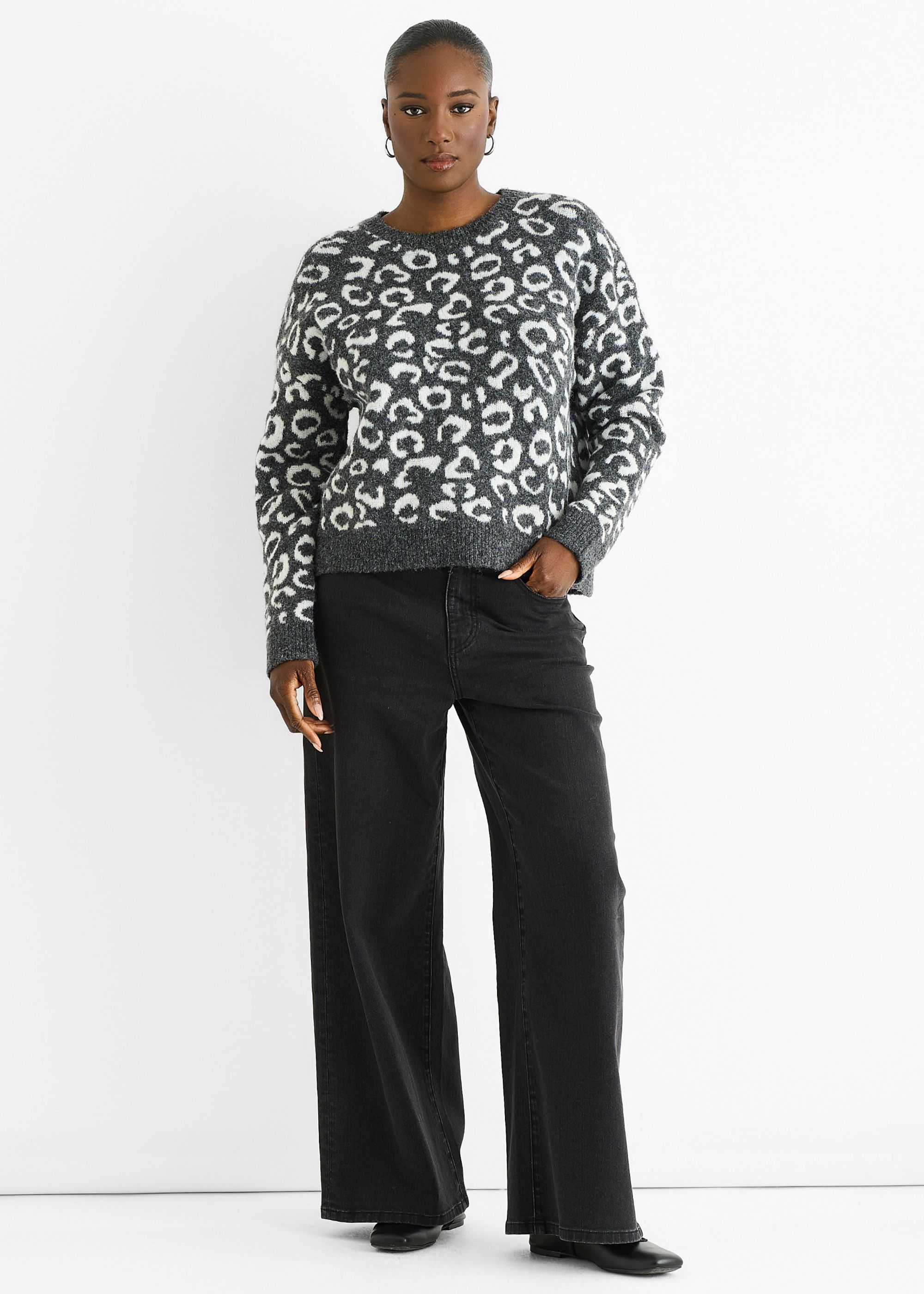 Gini London Grey Animal Pattern loose Fit Knit Jumper