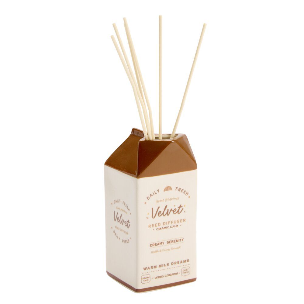 Diffuseur à bâtonnets 100ml céramique forme brique de lait 6,5x6,5xH16cm