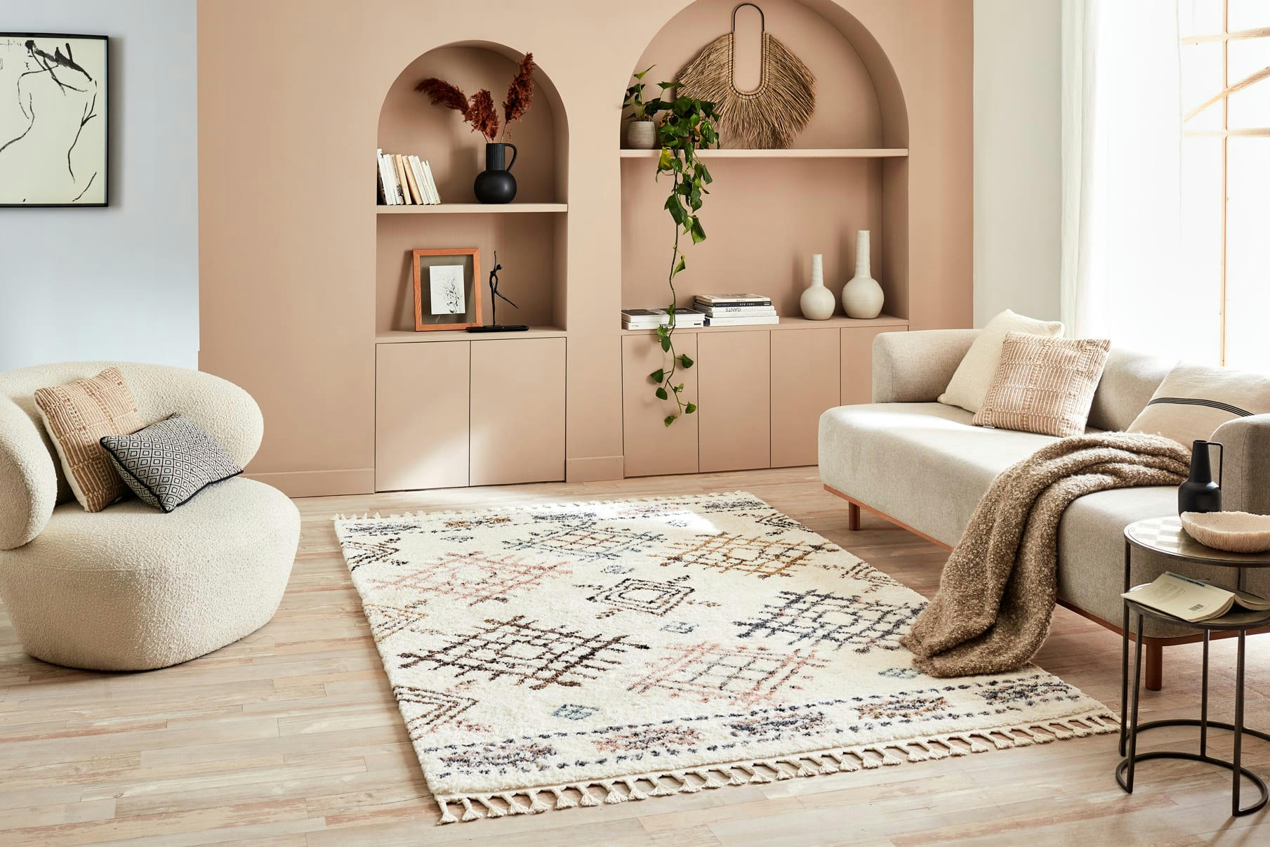 DELYA - Tapis salon berbere crème 120x170 à motifs