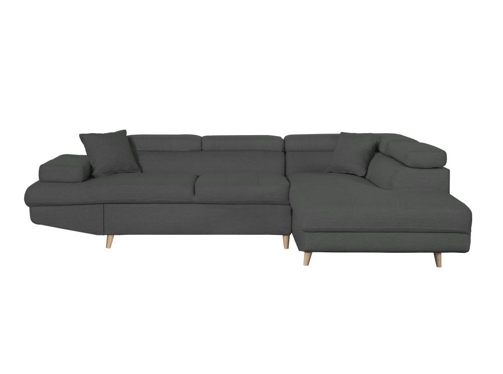 RIO SCANDI - Canapé angle droit convertible, coffre - Gris foncé - Pieds bois