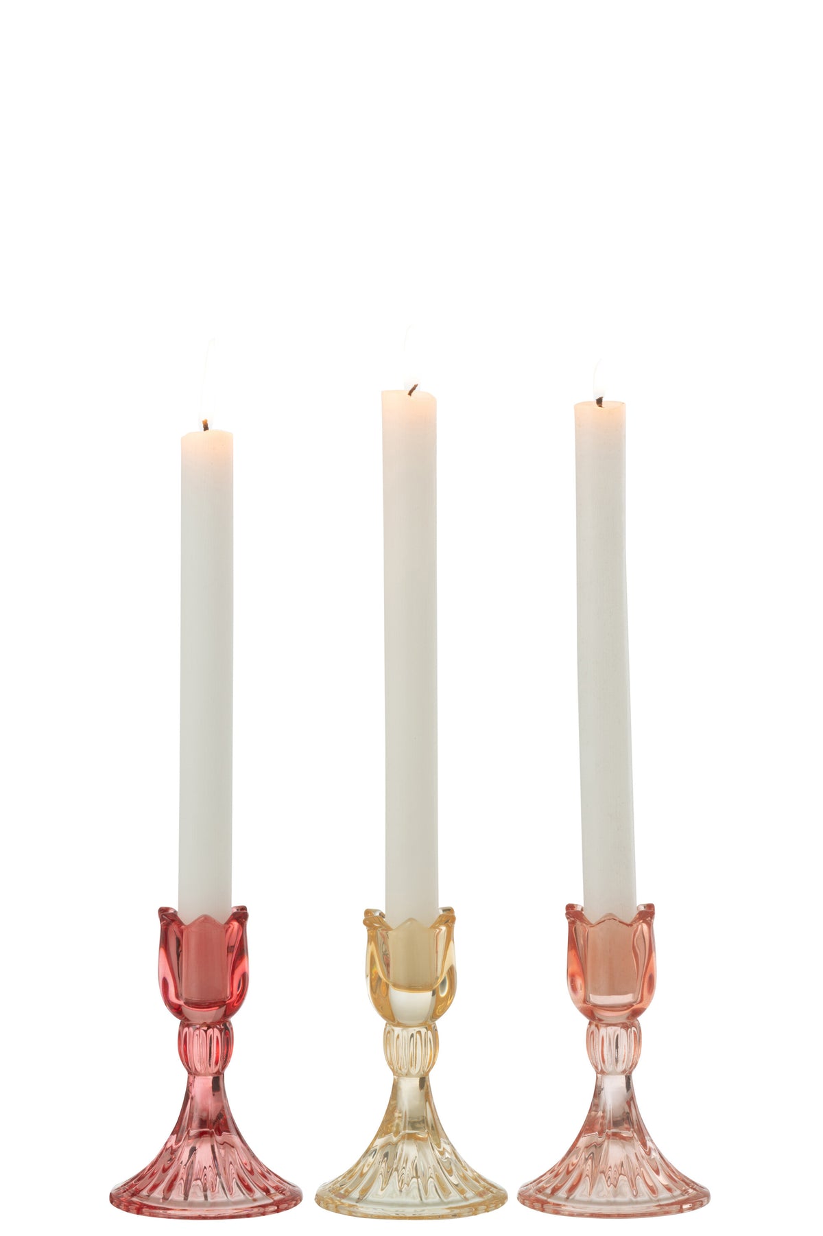 J-Line kandelaar Tulp Warm - glas - mix - 3 stuks