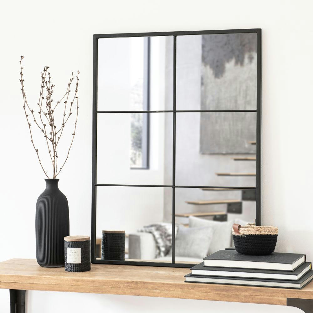 CORBARA - Miroir rectangulaire fenêtre en métal noir 60x80