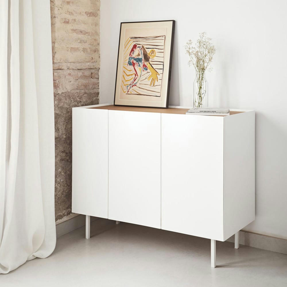 ARISTA - Buffet en bois 3 portes 3 tiroirs L110cm blanc