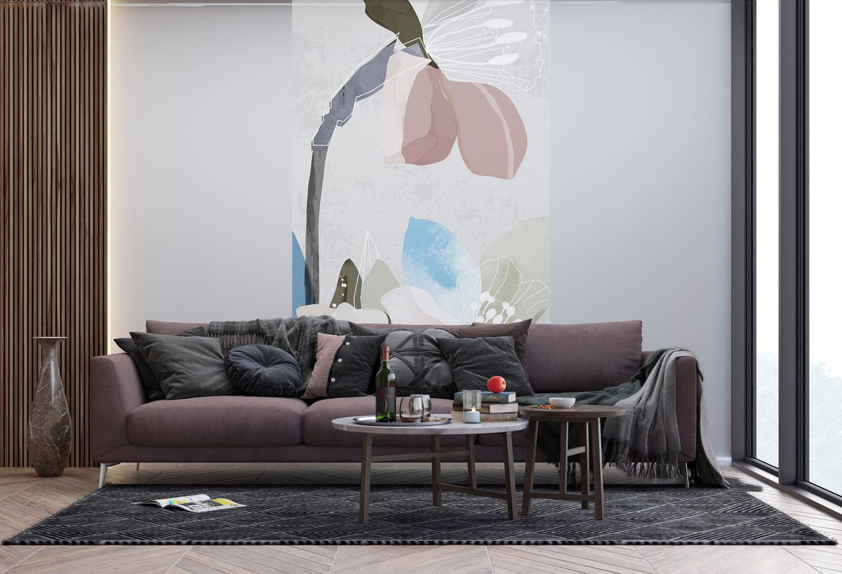 Sanders & Sanders fotobehang bloemmotief grijs, roze en blauw - 270 x 150 cm - 601220