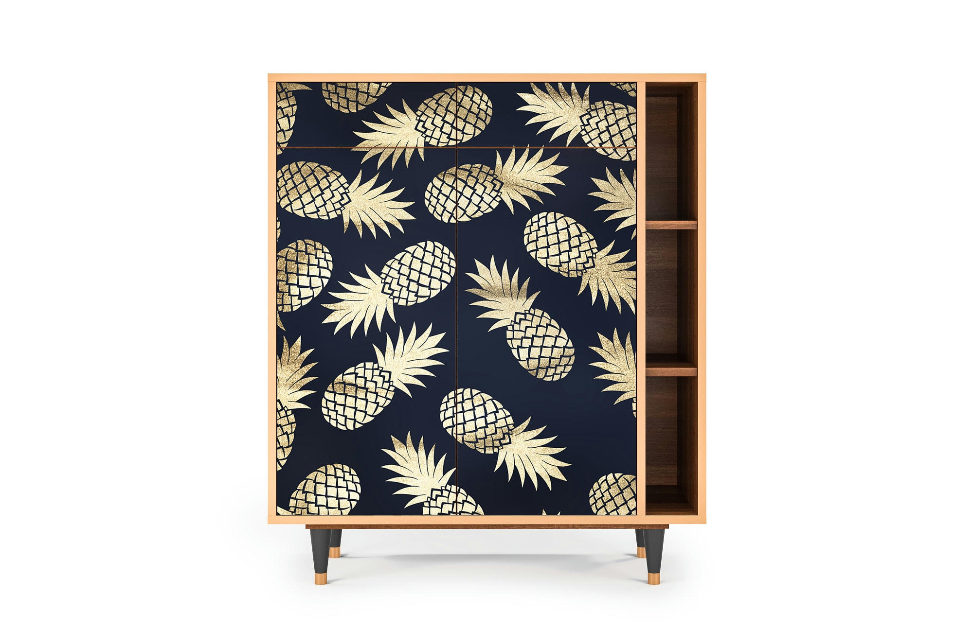 SUNNY PINEAPLE - Buffet  bleu et jaune 2 tiroirs et 2 portes L 94 cm