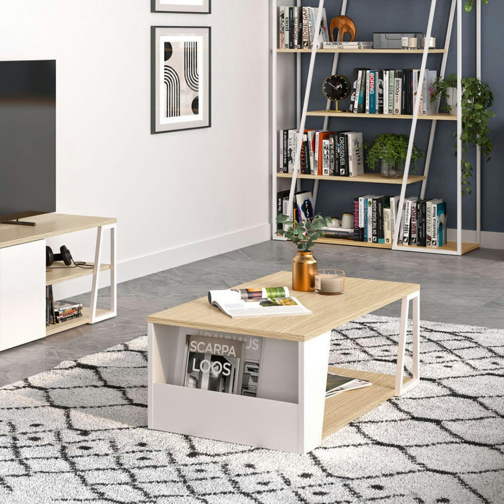 ALBI - Table basse  placage chêne clair et blanc laqué