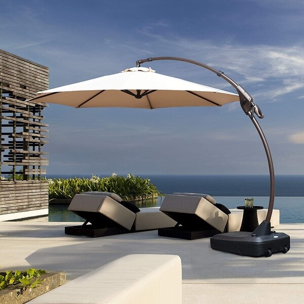 12FT Curvy Aluminum Patio Umbrella Offset Umbrella, Patio Cantilever Umbrella with Base