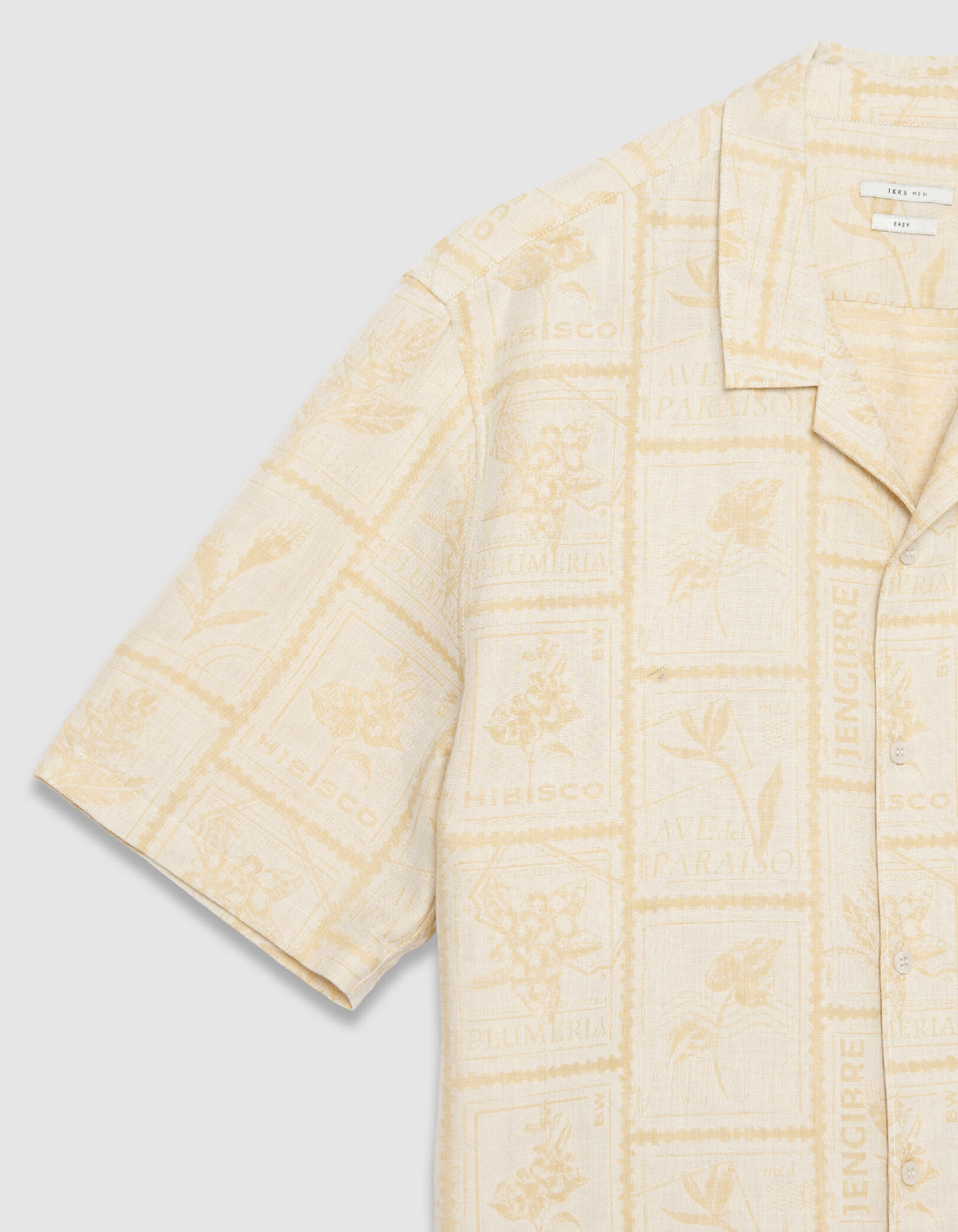 Chemise regular jaune coton bio imprimé timbres Homme