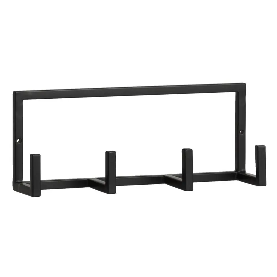 Wandhaak Aken 4 haken - zwart - 12x30,5x8 cm