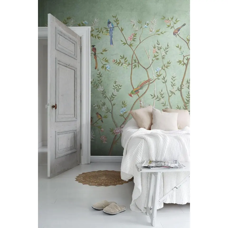 Sanders & Sanders fotobehang bloemen en vogels groen - 424 x 280 cm