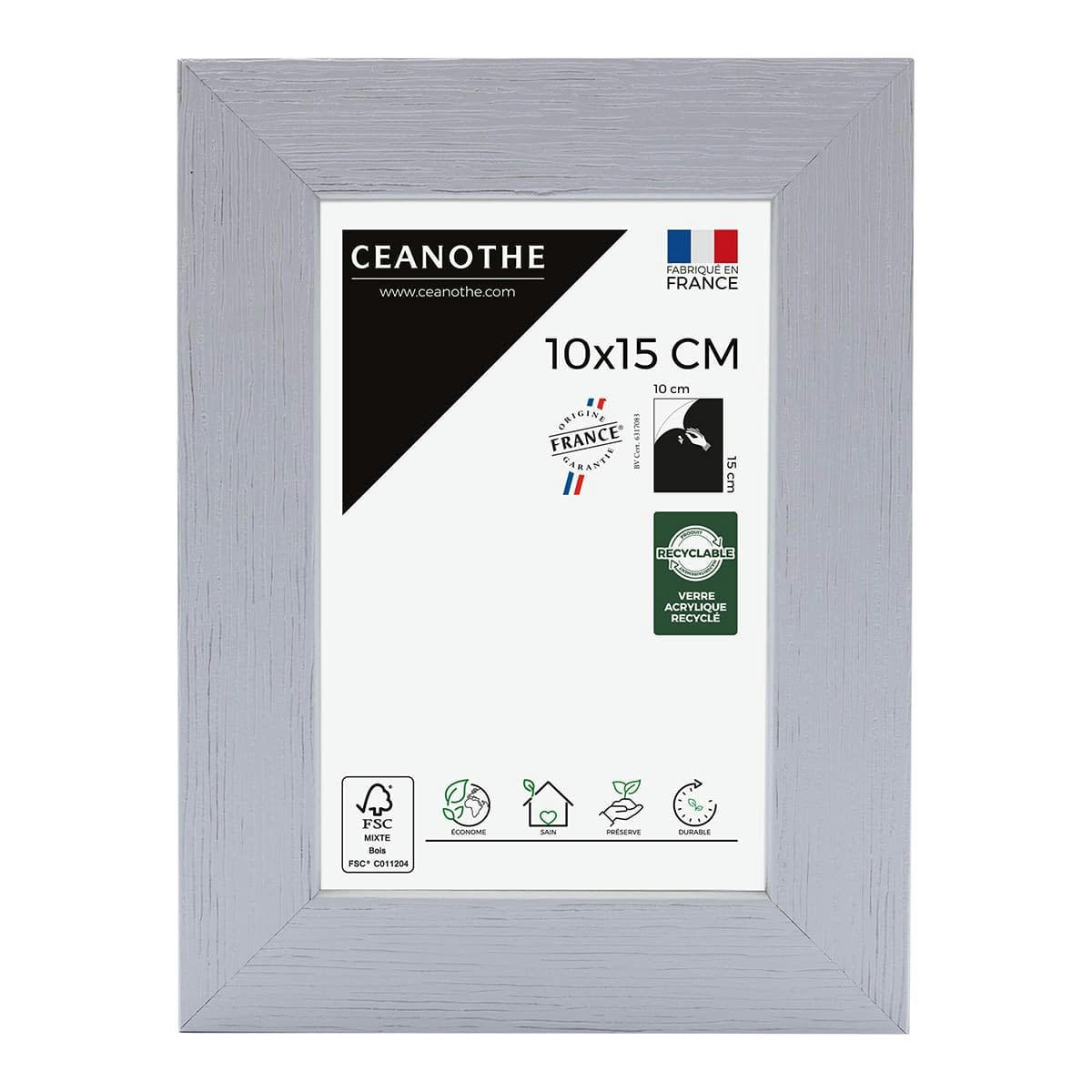 KARMA - Cadre photo gris 10x15 cm bois reconstitué fsc