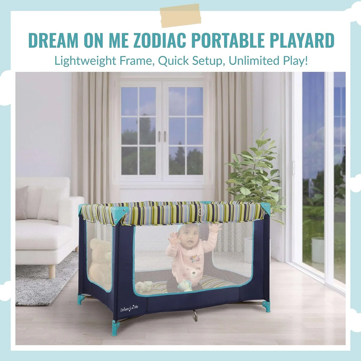 Zodiak Portable Playard in Navy, Lightweight, Packable and Easy Setup Baby Playard, Breathable Mesh Sides and Soft Fabric