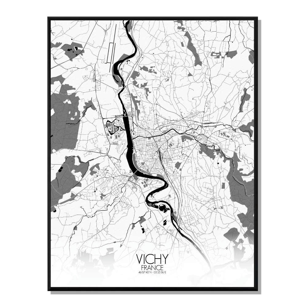 - Affiche Vichy Carte N&B 40x50