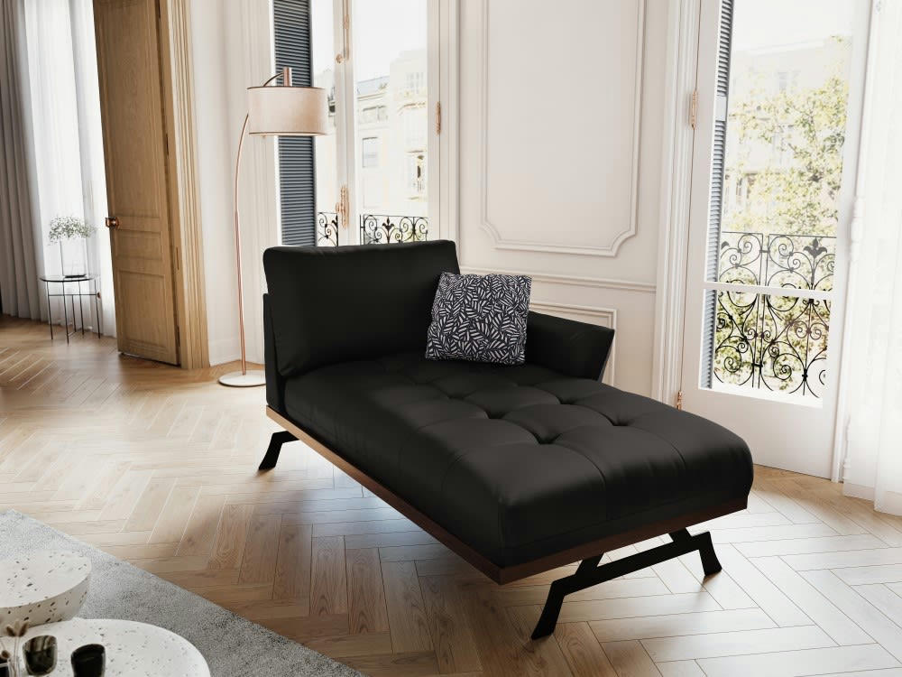 OLIVIER - Méridienne 1 place en cuir noir