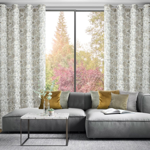 Zasłona gotowa LUCINA2 przelotki kółka biała kwiaty 140x250 cm
