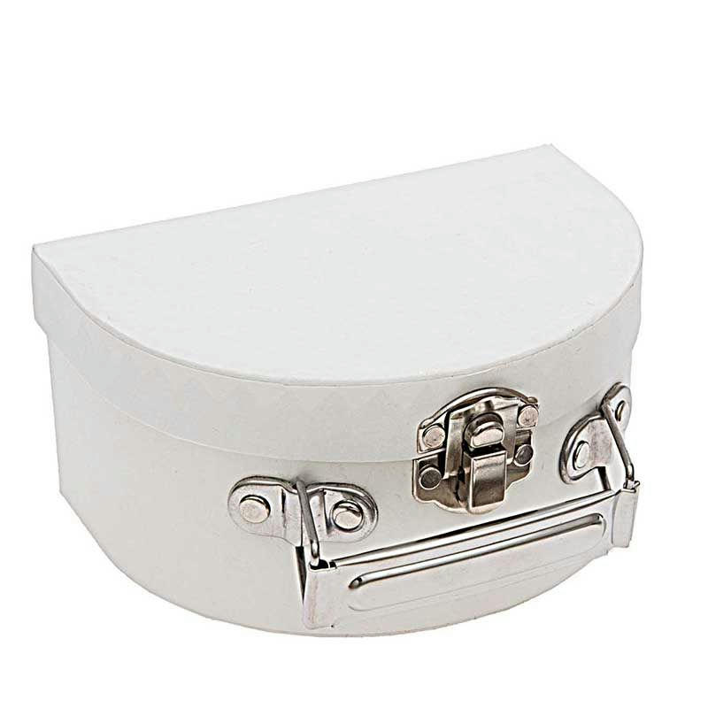 - Petite valise en carton semi-circulaire blanche à décorer 12x9x6cm