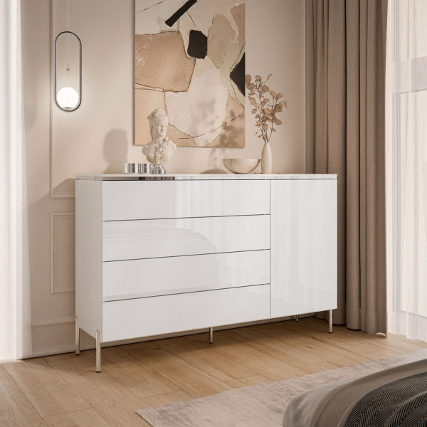 Komoda AURORA SILVER 4S1D, nóżki proste srebrne