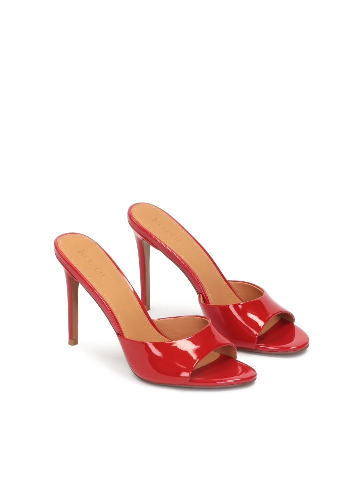 Patent leather red heeled mules