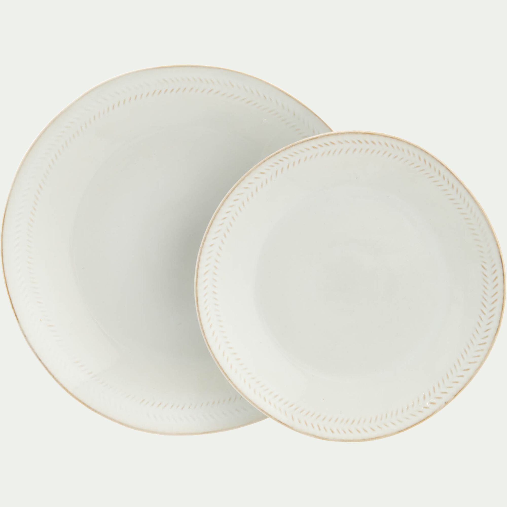 SPIGA - Assiette à dessert en grès avec liseré beige D23cm - blanc ventoux
