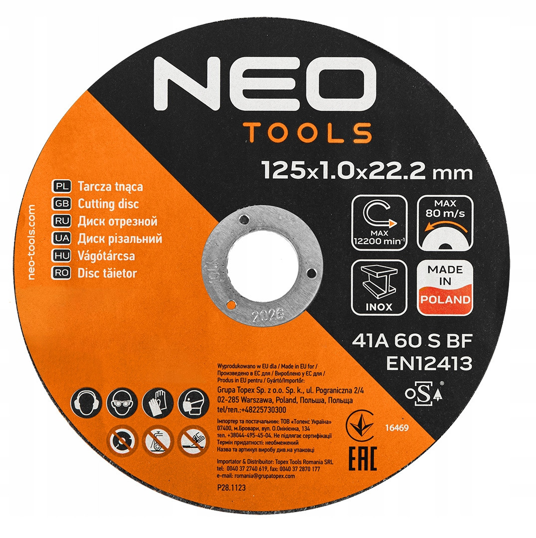 Tarcze tnące do metalu 125x1x22,2 100 sztuk w wiaderku NEO