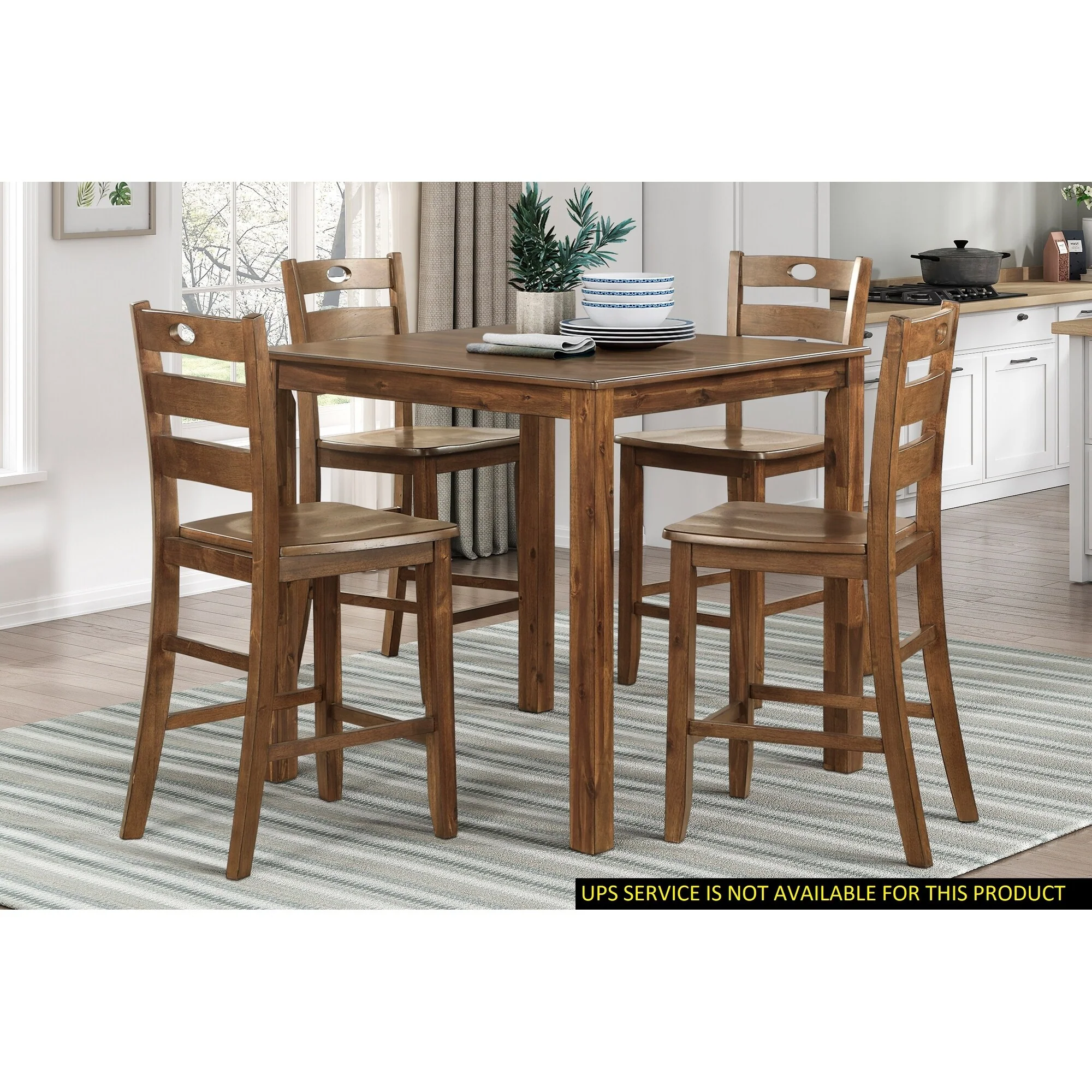 Counter Height 5pc Dining Set Table and 4 Counter Height Chairs Wooden Kitchen Transitional Style
