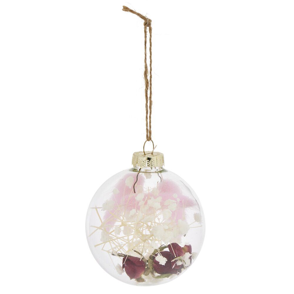 Boule de No&euml;l en verre intérieur fleurs séchées Ø8cm