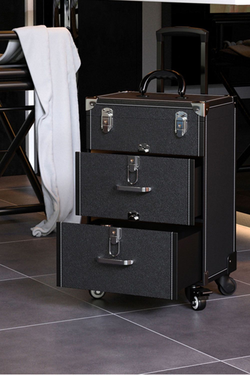Living and Home Professional 3-in-1 Rolling Cosmetic Cases Makeup Trolley Nail Luggage Storage Organizer