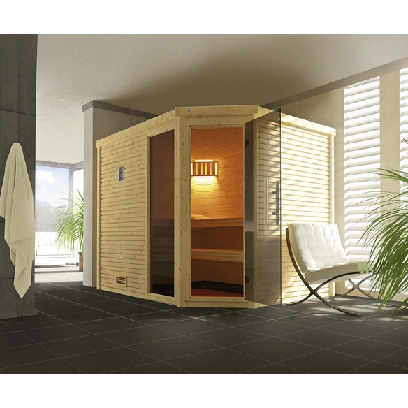 Ecksauna »Cubilis 3«, ohne Ofen, 245 x 205 x 231 cm, mit Fenster