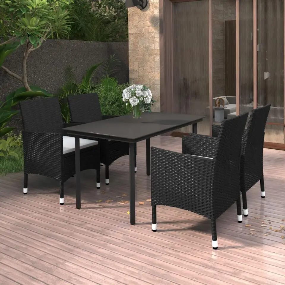 vidaXL - 4-zits Tuinset met wit kussens - Zwart - PE rattan en glas - 140x70 cm