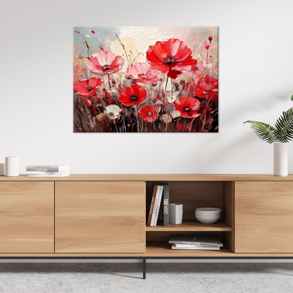 Obraz do salonu sypialni jak malowany, Polne różowe czerwone kwiaty 60x40