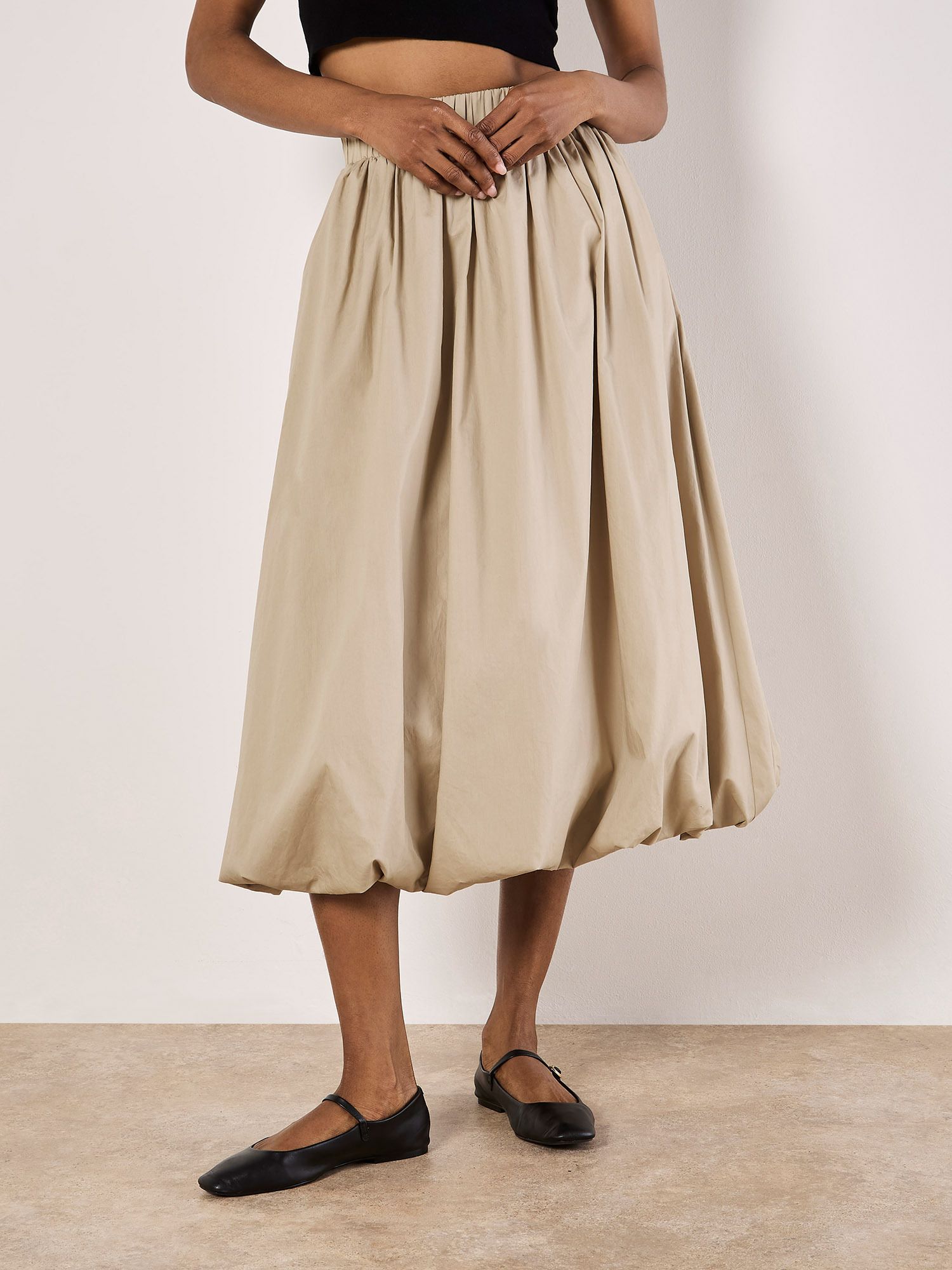 Apricot Puff Hem Midi Skirt