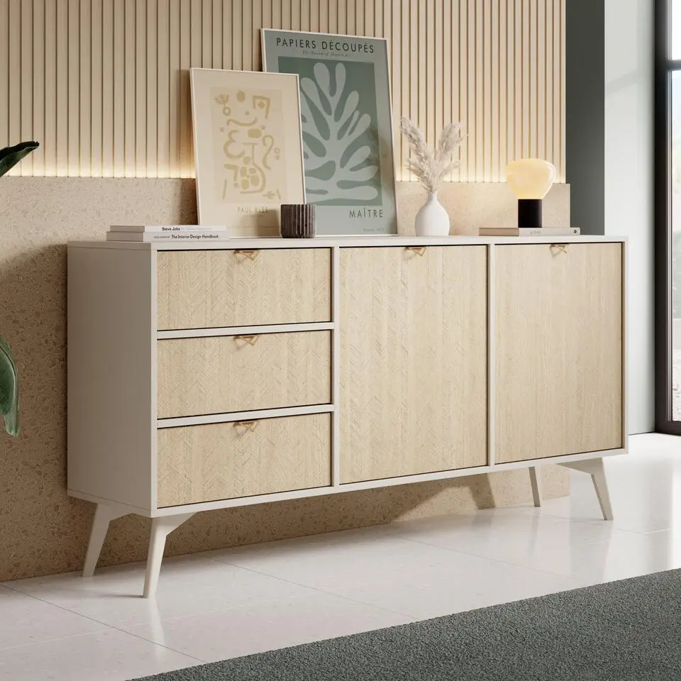 Meubella - Dressoir Essence - Beige - Licht eiken - 158 cm